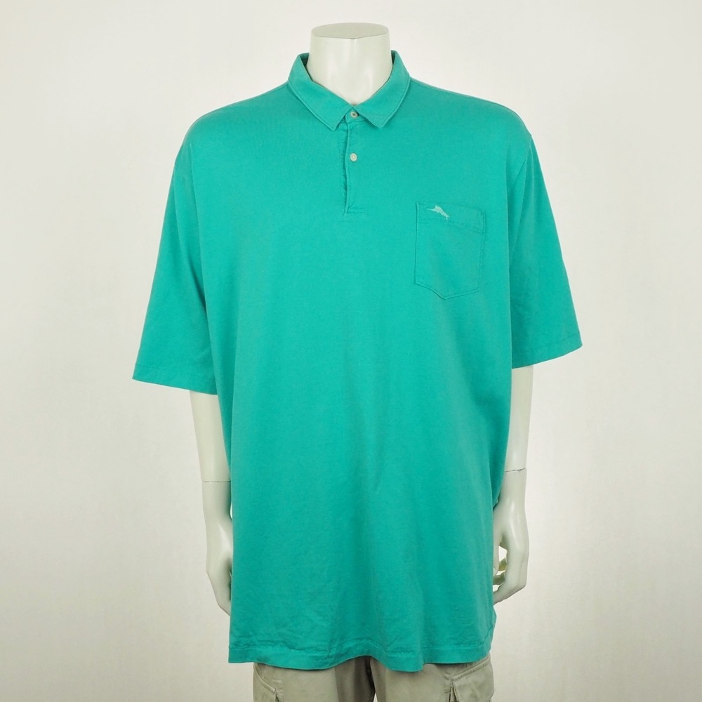 Tommy Bahama Relax Polo Shirt Mens 2XLT 2XT Aqua Green Cotton Travel Pocket